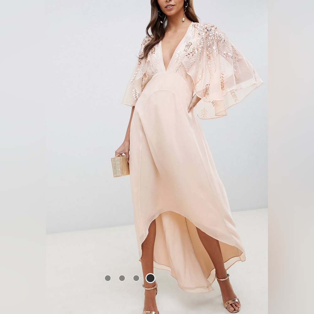 Feather Embellished Cape Midi Dress